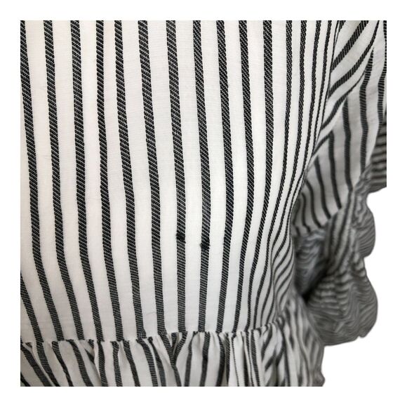FRAME Shirred Babydoll Mini Dress Boho Cowgirl Black White Stripe Puff Sleeve S - Picture 12 of 16